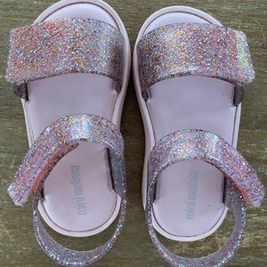 Mini Melissa Pink Sparkle Velcro Sandals Size Toddler 8